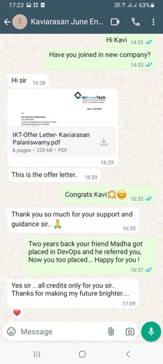 Learner placement message